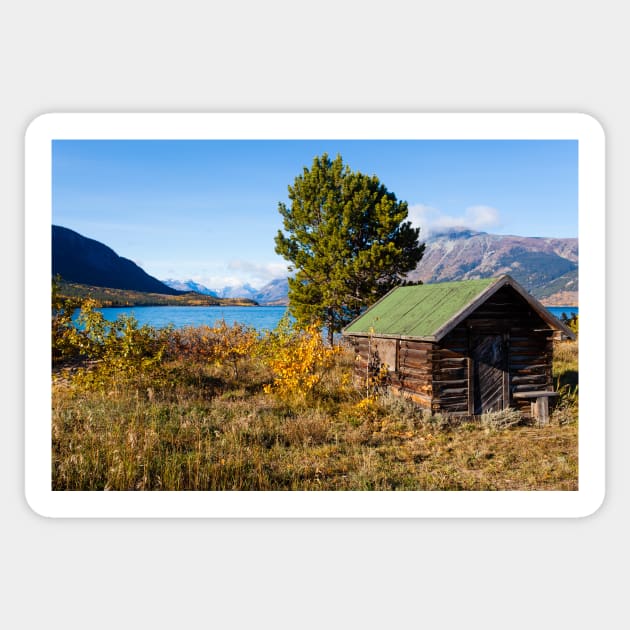 Log shack on Lake Bennet Yukon Territory YT Canada Sticker by ImagoBorealis